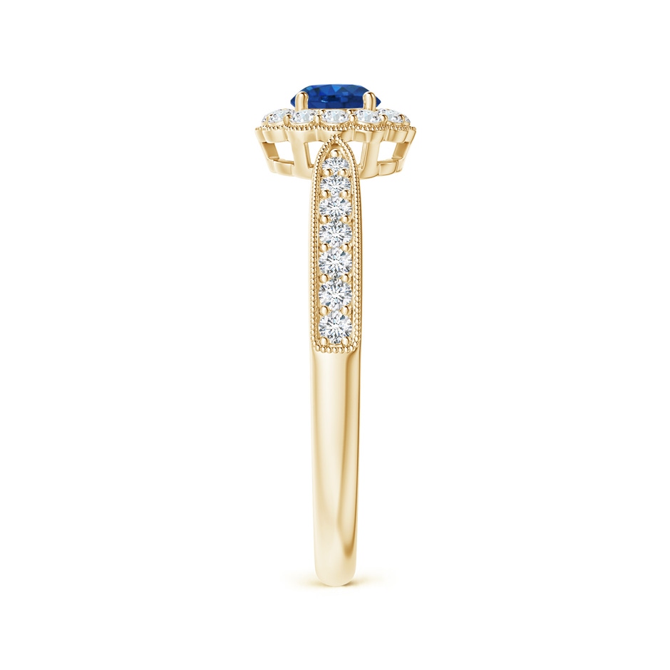 4mm AAA Vintage Inspired Sapphire Milgrain Ring with Diamond Halo in Yellow Gold side 299
