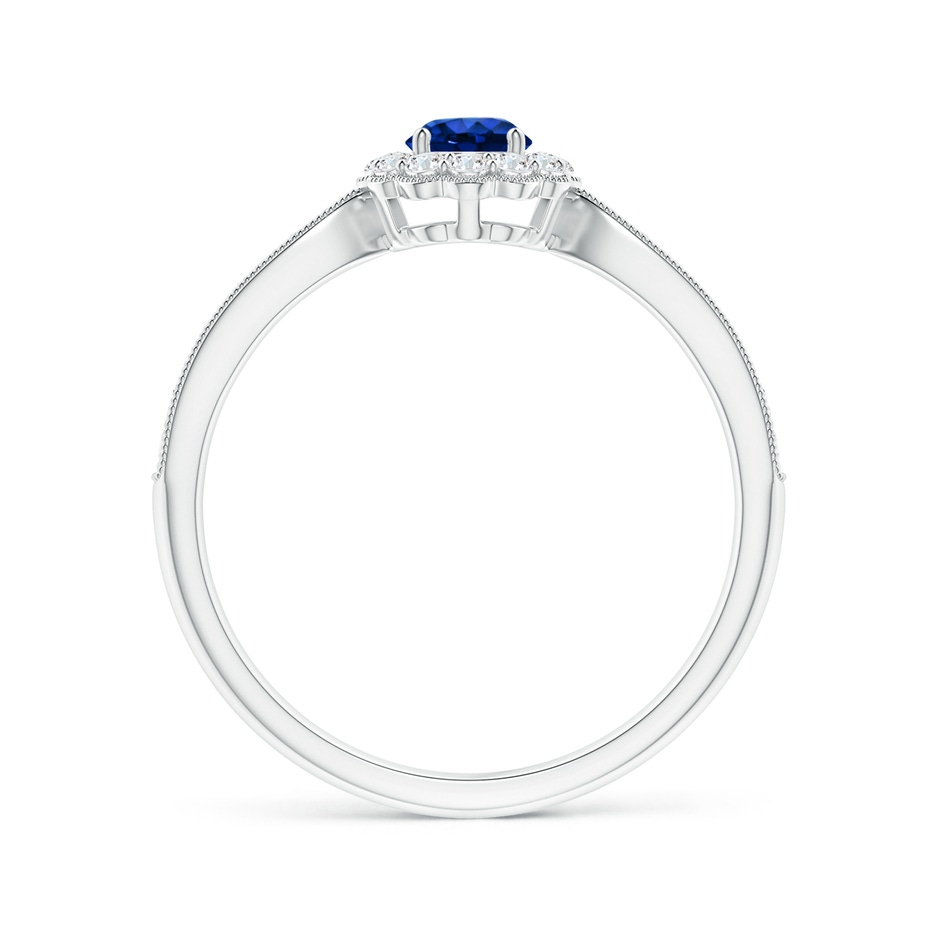 4mm AAAA Vintage Inspired Sapphire Milgrain Ring with Diamond Halo in P950 Platinum side 199