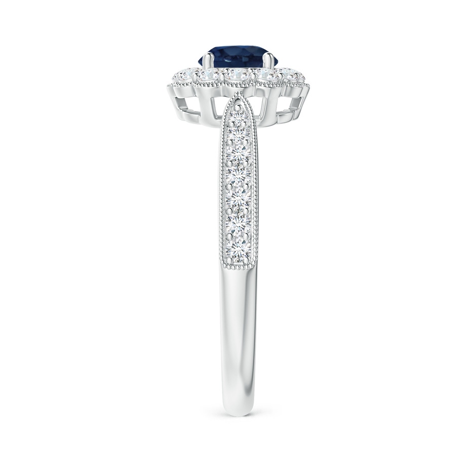 5mm AA Vintage Inspired Sapphire Milgrain Ring with Diamond Halo in White Gold side 299