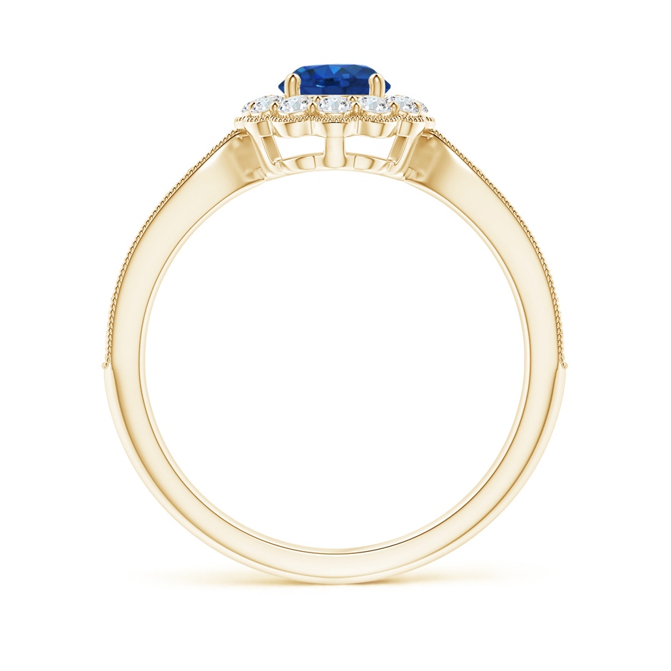 5mm AAA Vintage Inspired Sapphire Milgrain Ring with Diamond Halo in 18K Yellow Gold side 199