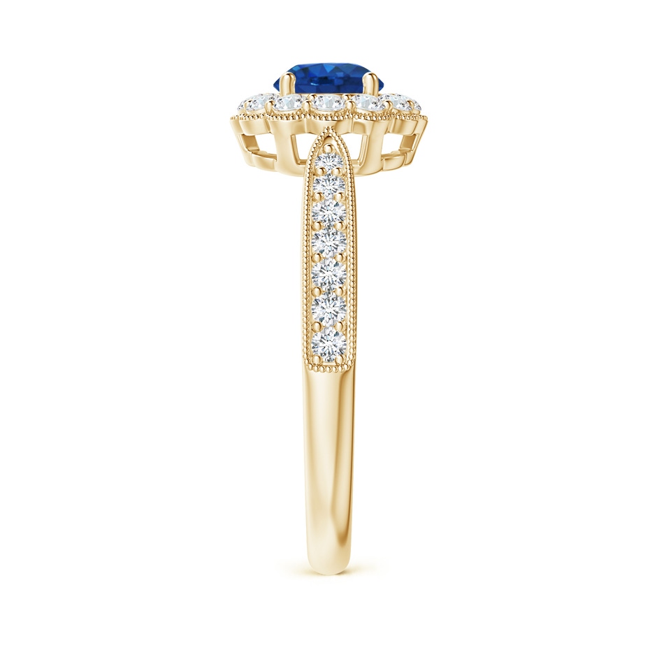 5mm AAA Vintage Inspired Sapphire Milgrain Ring with Diamond Halo in 18K Yellow Gold side 299