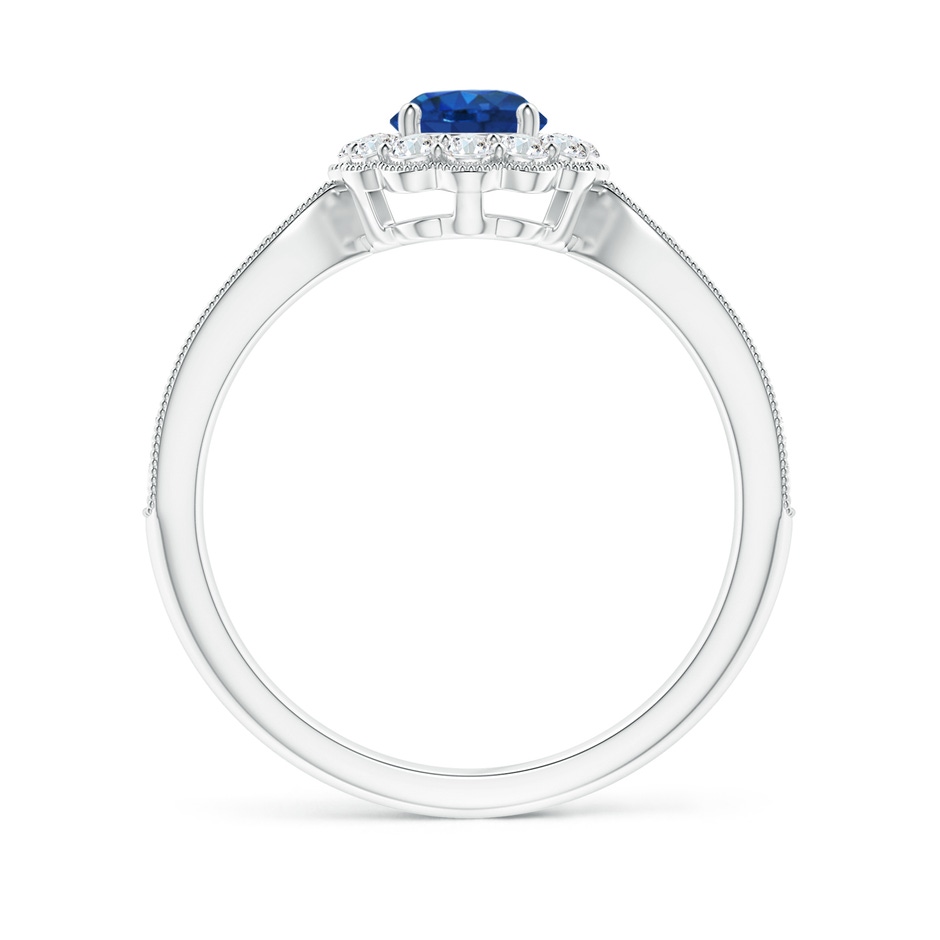 5mm AAA Vintage Inspired Sapphire Milgrain Ring with Diamond Halo in White Gold side-1