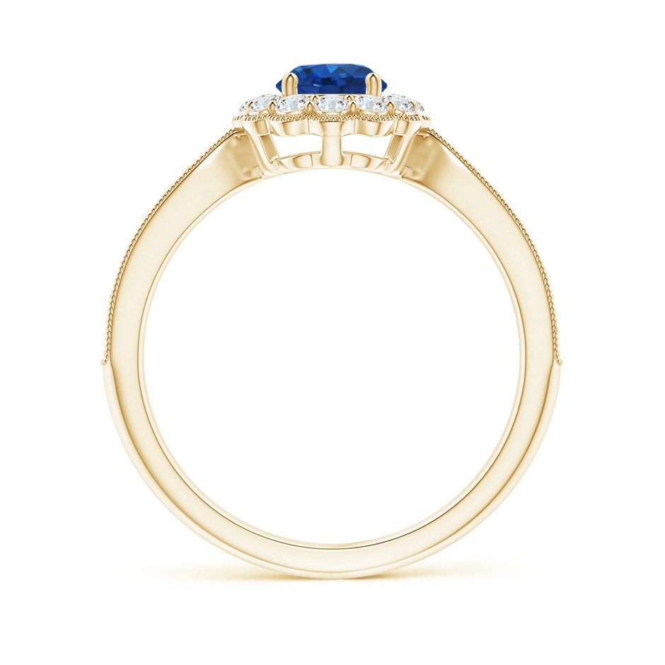 5mm AAA Vintage Inspired Sapphire Milgrain Ring with Diamond Halo in Yellow Gold side-1