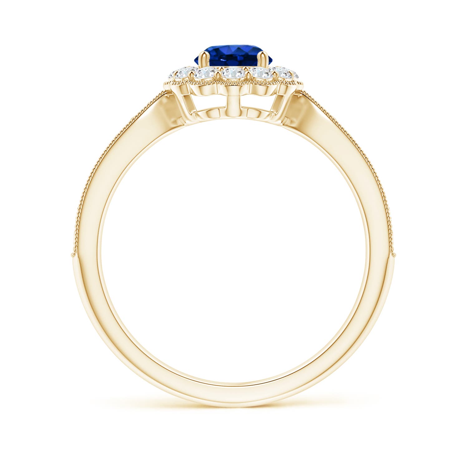 5mm AAAA Vintage Inspired Sapphire Milgrain Ring with Diamond Halo in Yellow Gold