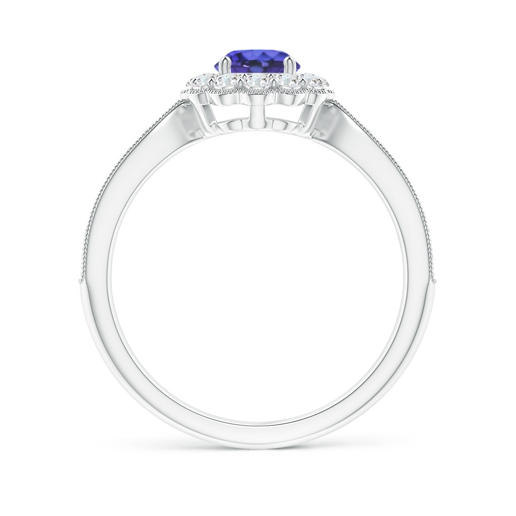 5mm AAA Vintage Inspired Tanzanite Milgrain Ring with Diamond Halo in White Gold Side-1