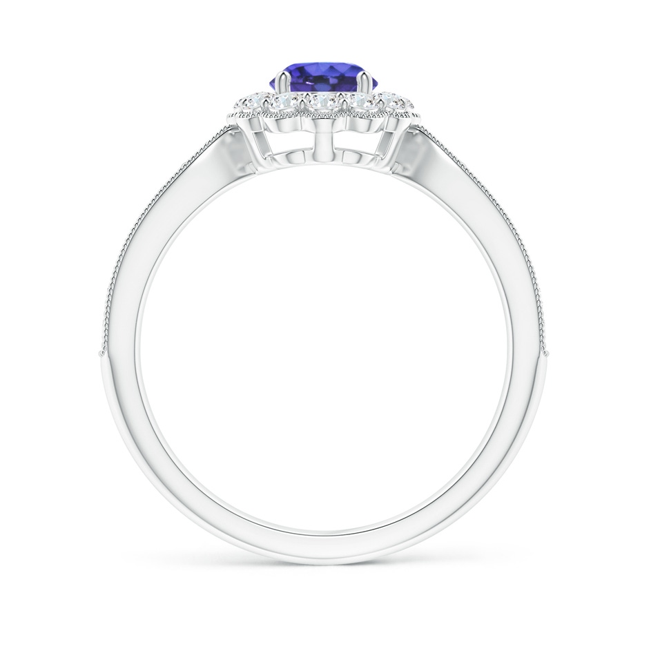 5mm AAA Vintage Inspired Tanzanite Milgrain Ring with Diamond Halo in White Gold side-1