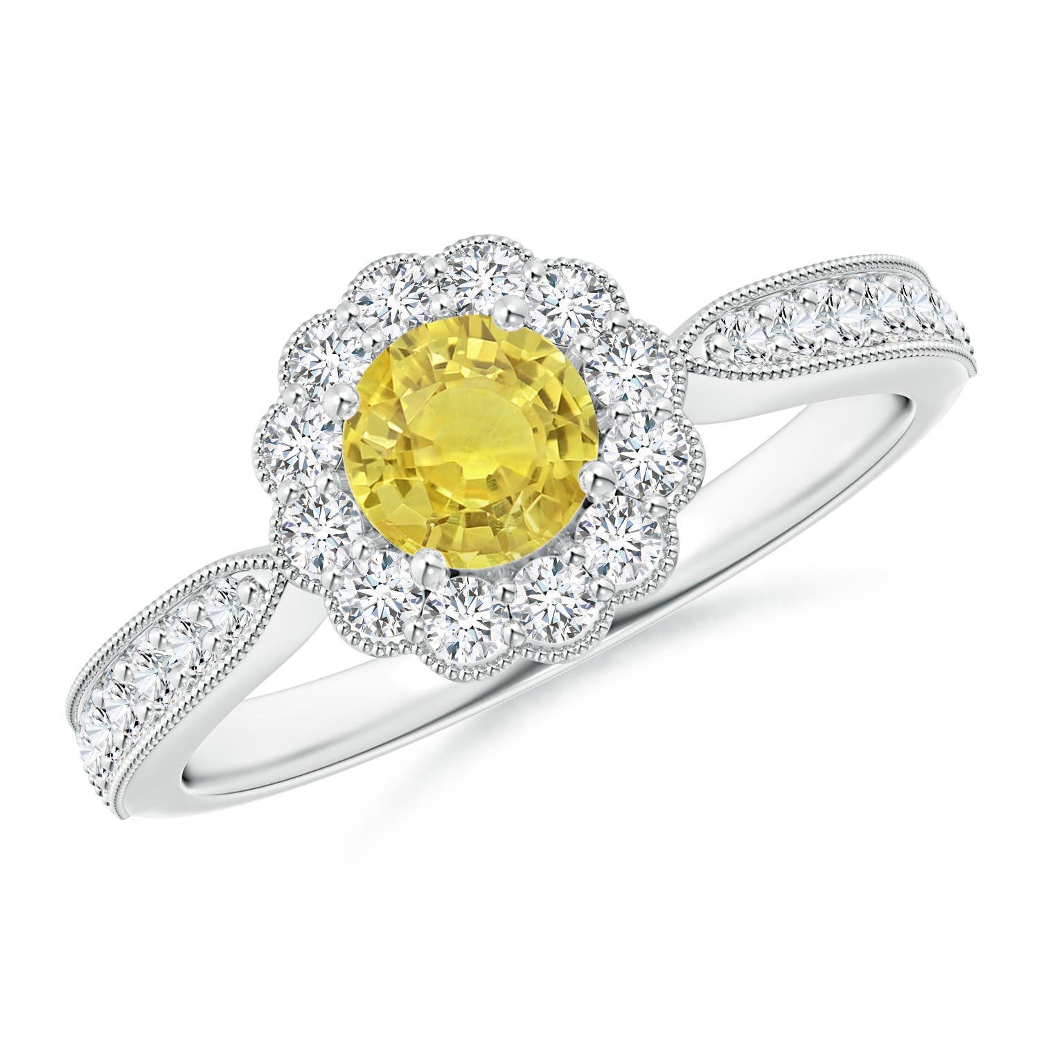 AA - Yellow Sapphire / 0.9 CT / 14 KT White Gold