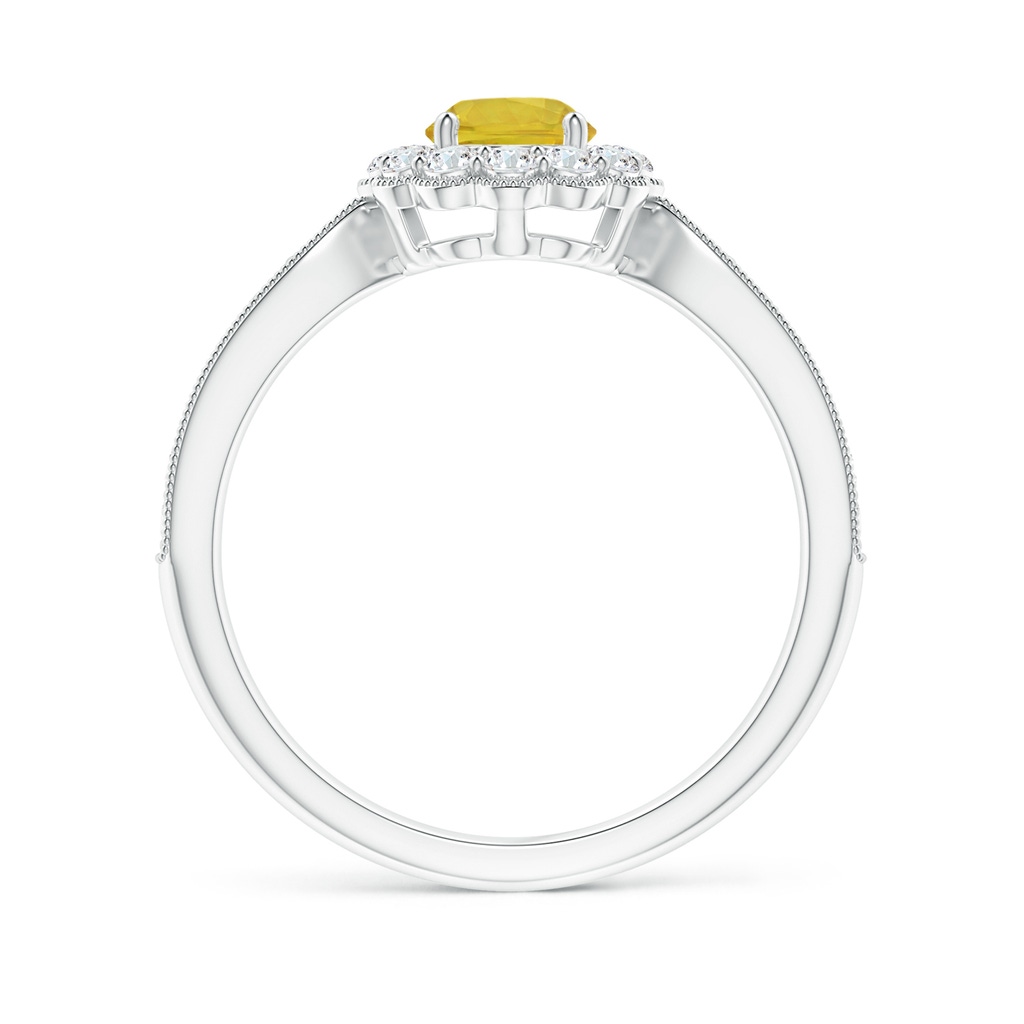 5mm AAA Vintage Inspired Yellow Sapphire Milgrain Ring with Halo in White Gold Side 1