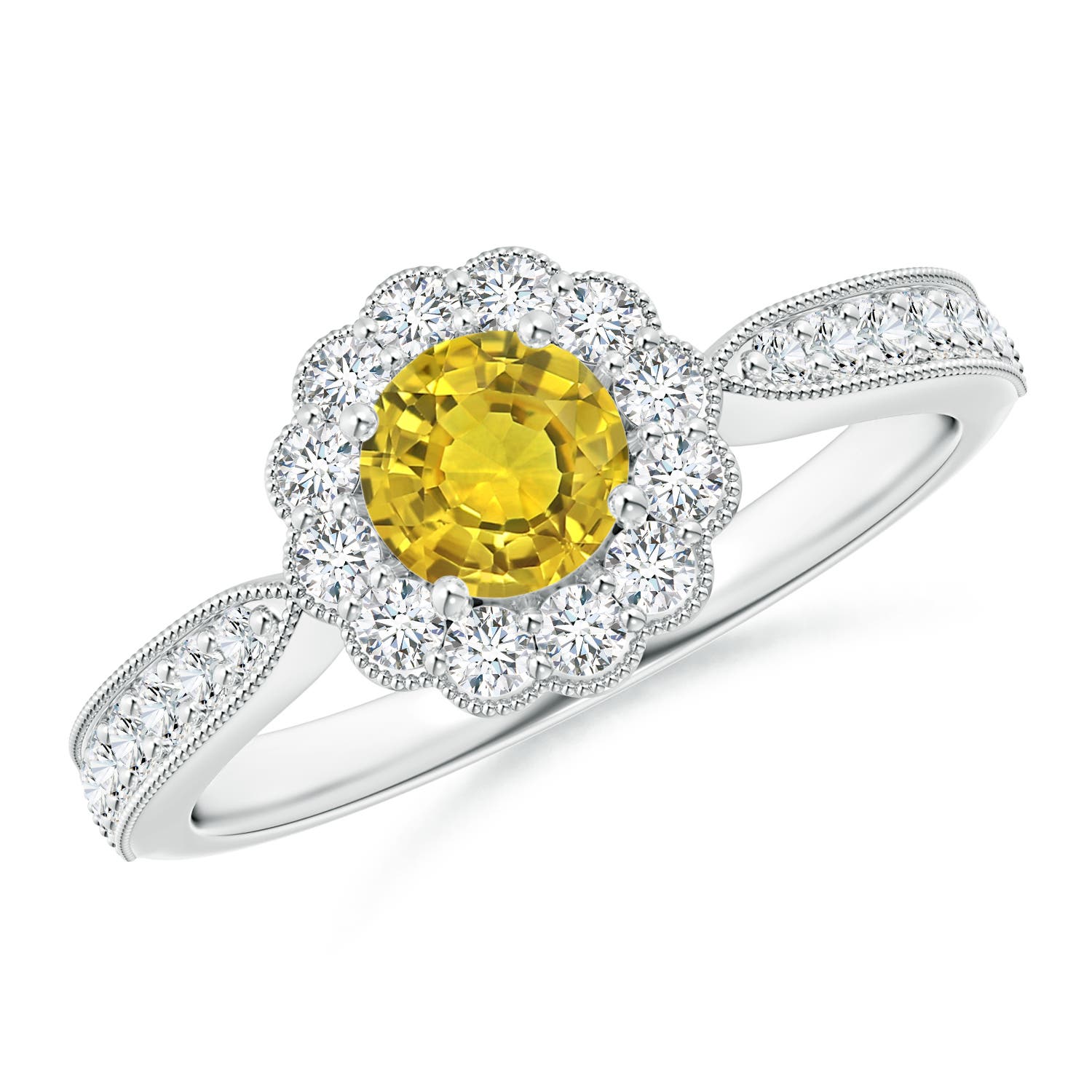 AAAA - Yellow Sapphire / 0.9 CT / 14 KT White Gold