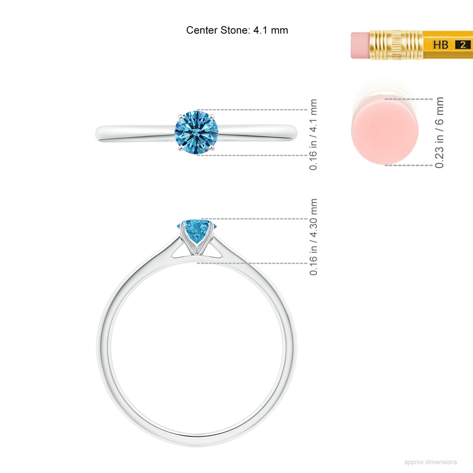 4.1mm AAAA Round Fancy Intense Blue Diamond Tapered Cathedral Solitaire Engagement Ring in P950 Platinum ruler