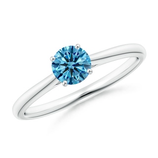 5.1mm AAAA Round Fancy Intense Blue Diamond Tapered Cathedral Solitaire Engagement Ring in P950 Platinum