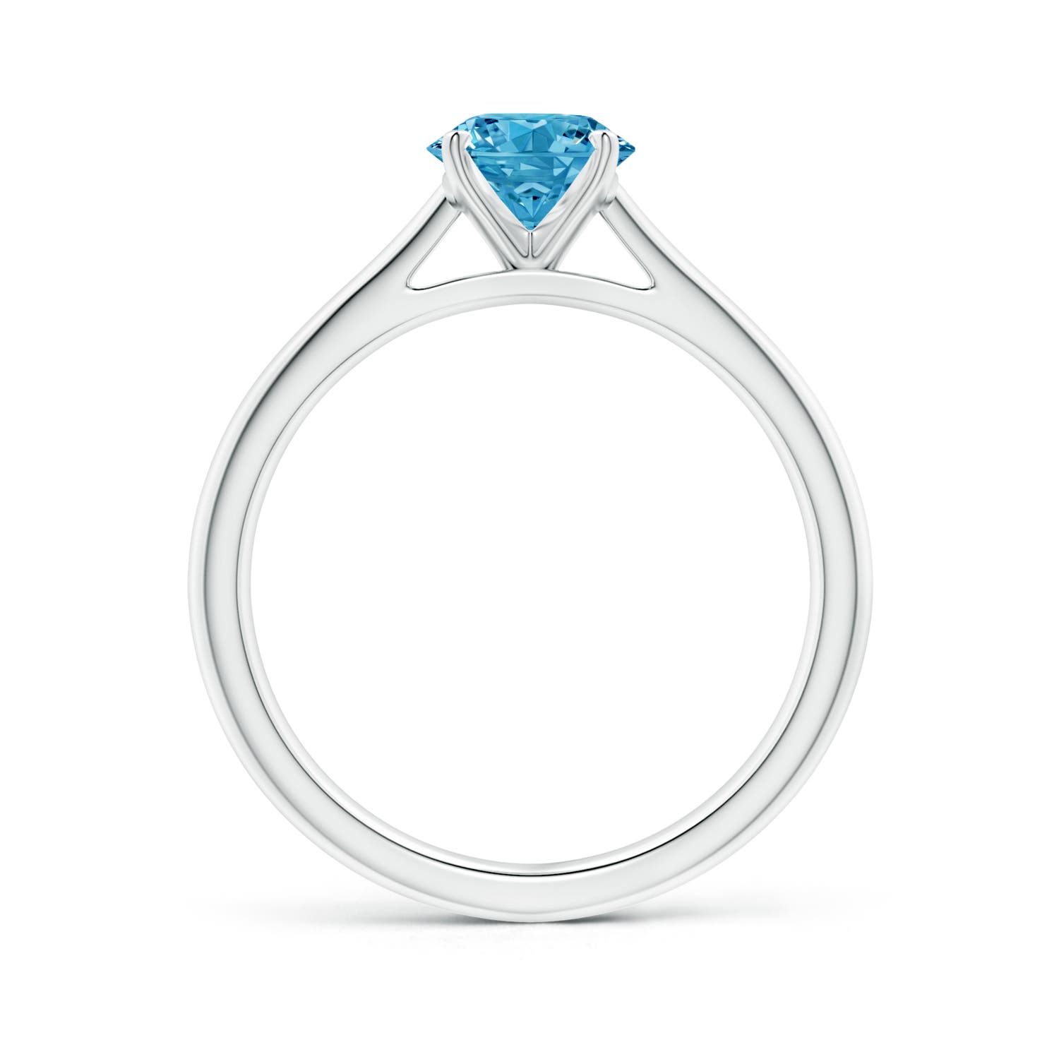 6.4mm AAAA Round Fancy Intense Blue Diamond Tapered Cathedral Solitaire Engagement Ring in P950 Platinum