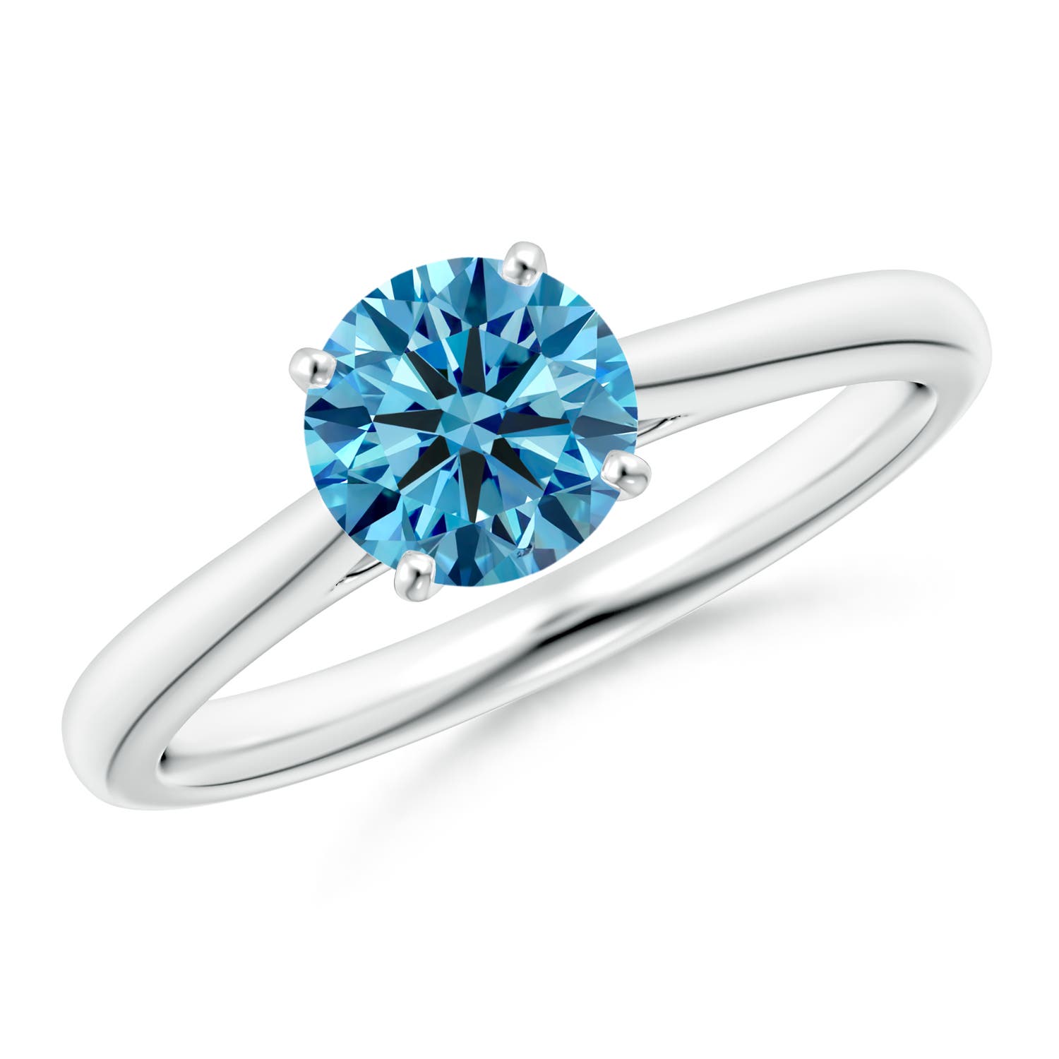 Angara 1.0 CTW Round Fancy Intense Blue Diamond Tapered Cathedral Solitaire Engagement Ring in 14K White Gold