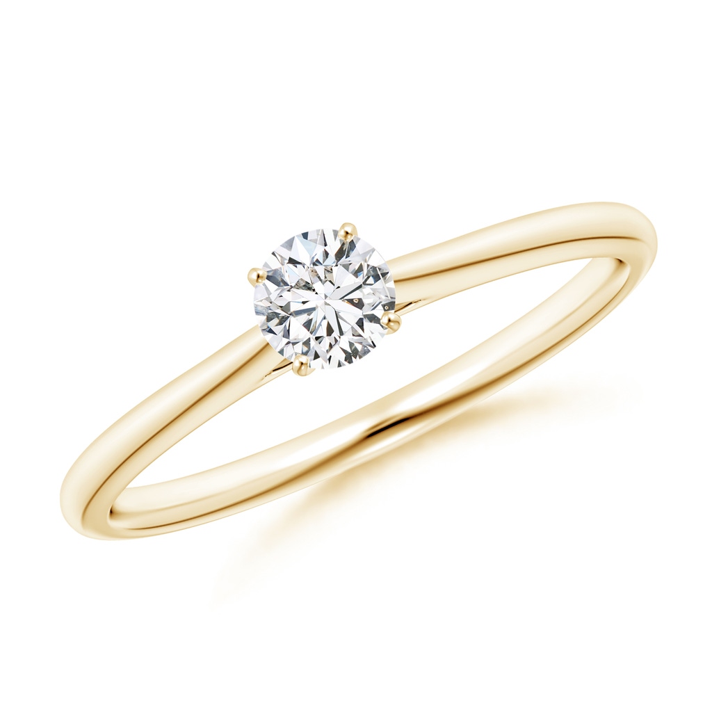 4.1mm HSI2 Round Diamond Tapered Cathedral Solitaire Engagement Ring in Yellow Gold