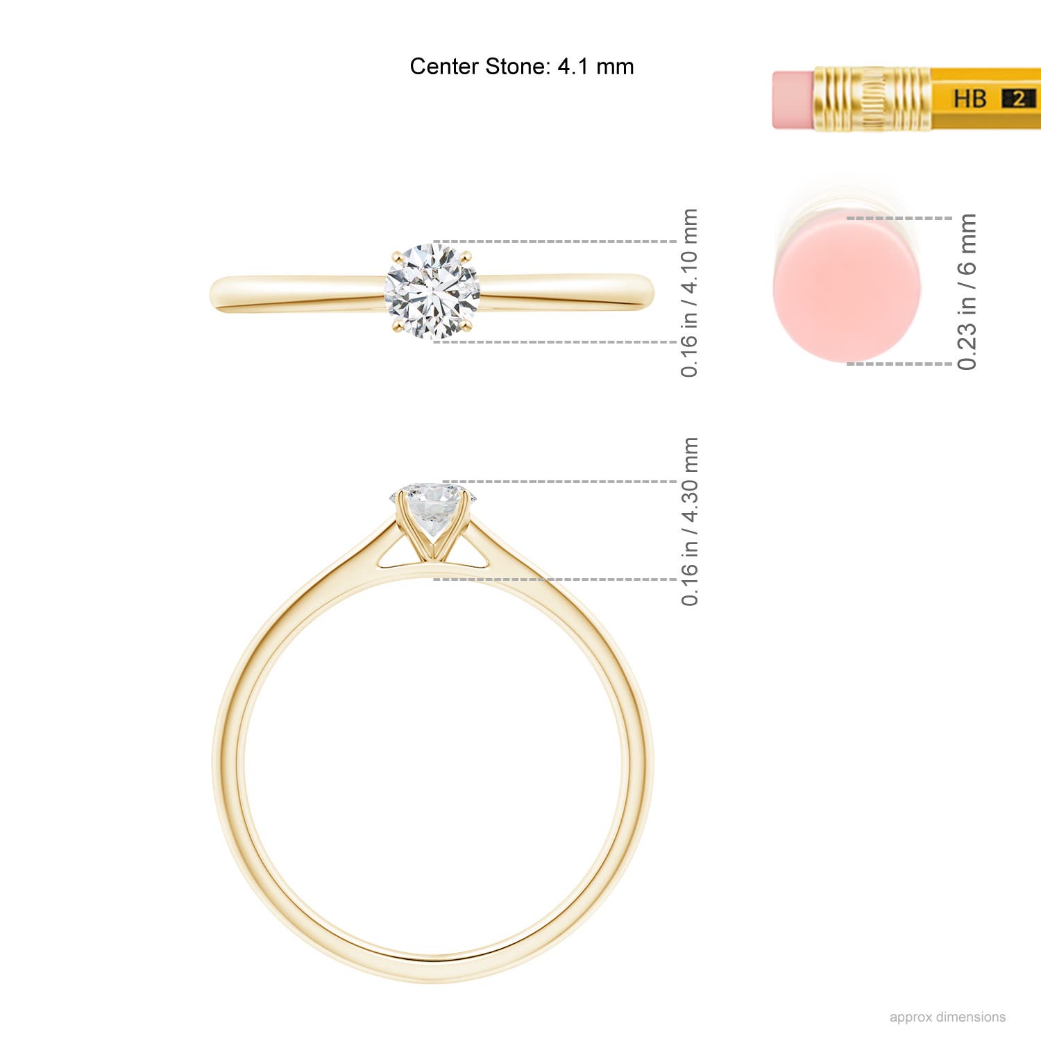 4.1mm HSI2 Round Diamond Tapered Cathedral Solitaire Engagement Ring in Yellow Gold - ruler