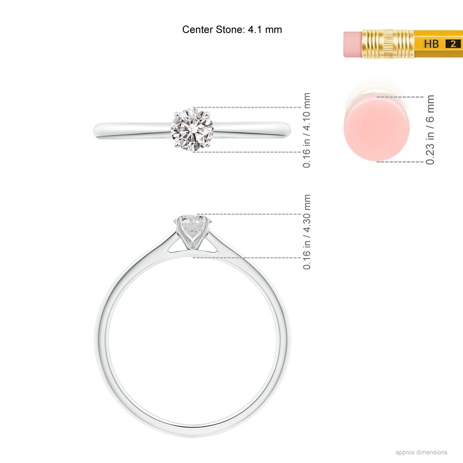 4.1mm IJI1I2 Round Diamond Tapered Cathedral Solitaire Engagement Ring in White Gold ruler