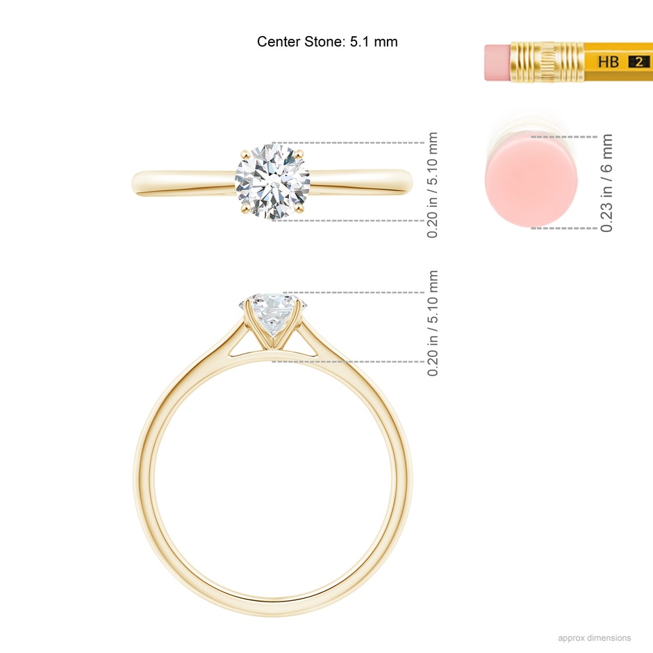 5.1mm GVS2 Round Diamond Tapered Cathedral Solitaire Engagement Ring in Yellow Gold ruler