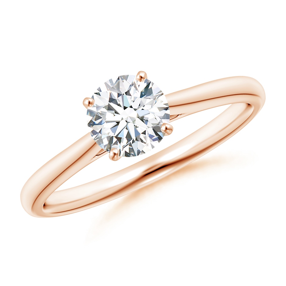5.9mm GVS2 Round Diamond Tapered Cathedral Solitaire Engagement Ring in Rose Gold 