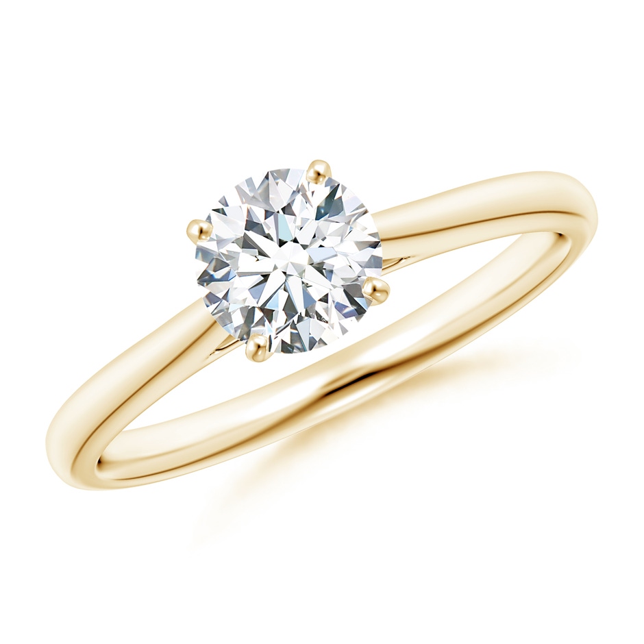 5.9mm GVS2 Round Diamond Tapered Cathedral Solitaire Engagement Ring in Yellow Gold 