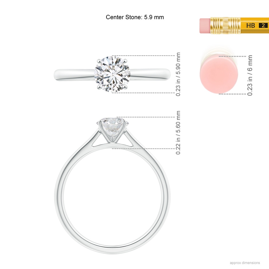 5.9mm HSI2 Round Diamond Tapered Cathedral Solitaire Engagement Ring in P950 Platinum ruler