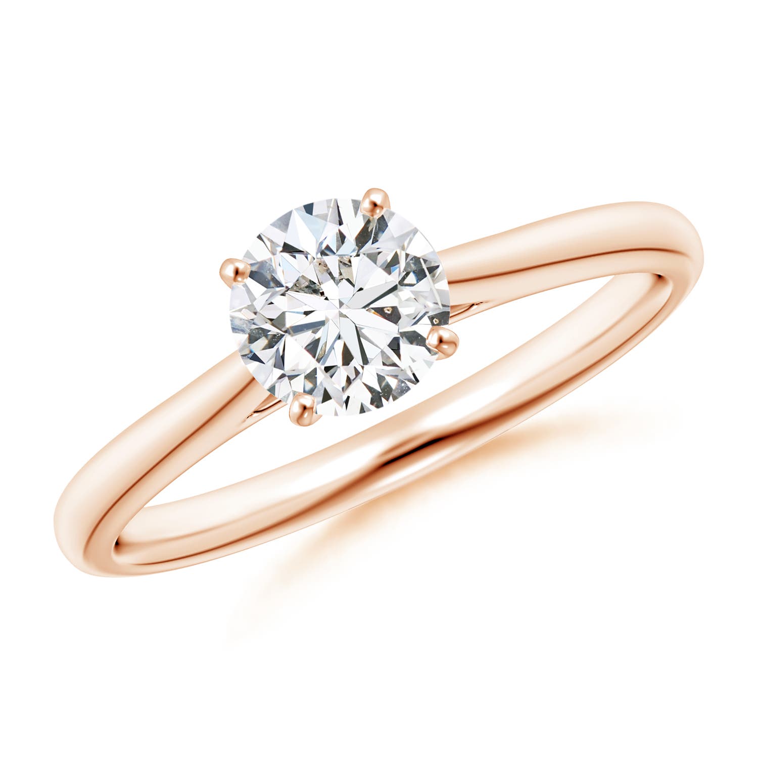 5.9mm HSI2 Round Diamond Tapered Cathedral Solitaire Engagement Ring in Rose Gold