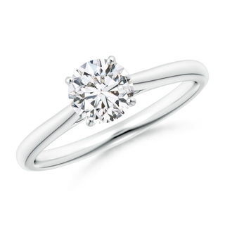 5.9mm HSI2 Round Diamond Tapered Cathedral Solitaire Engagement Ring in White Gold