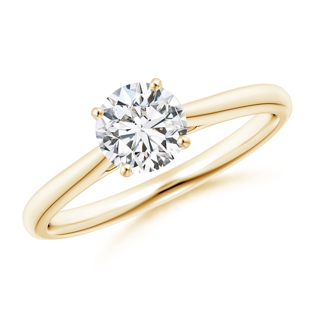 5.9mm HSI2 Round Diamond Tapered Cathedral Solitaire Engagement Ring in Yellow Gold