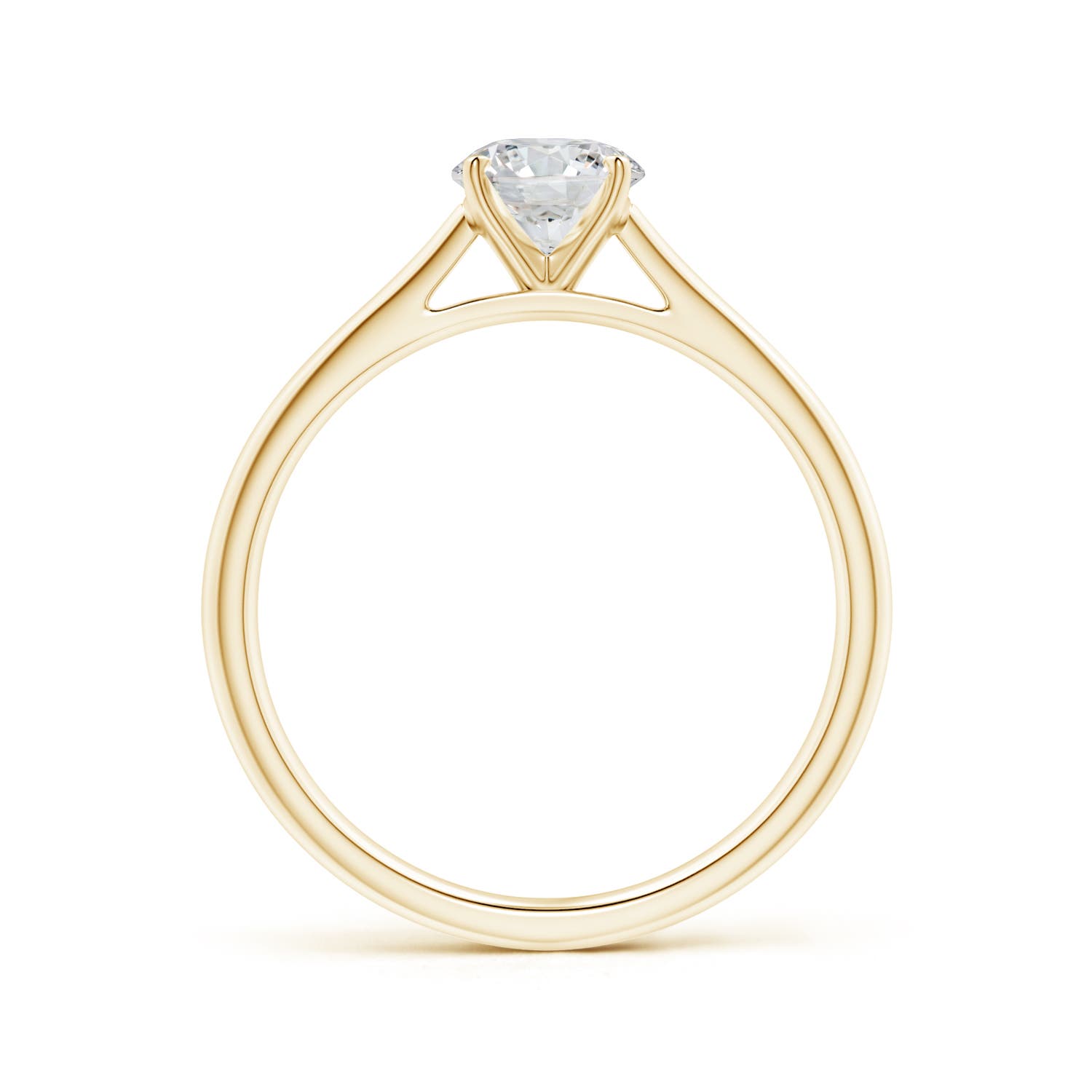 5.9mm HSI2 Round Diamond Tapered Cathedral Solitaire Engagement Ring in Yellow Gold