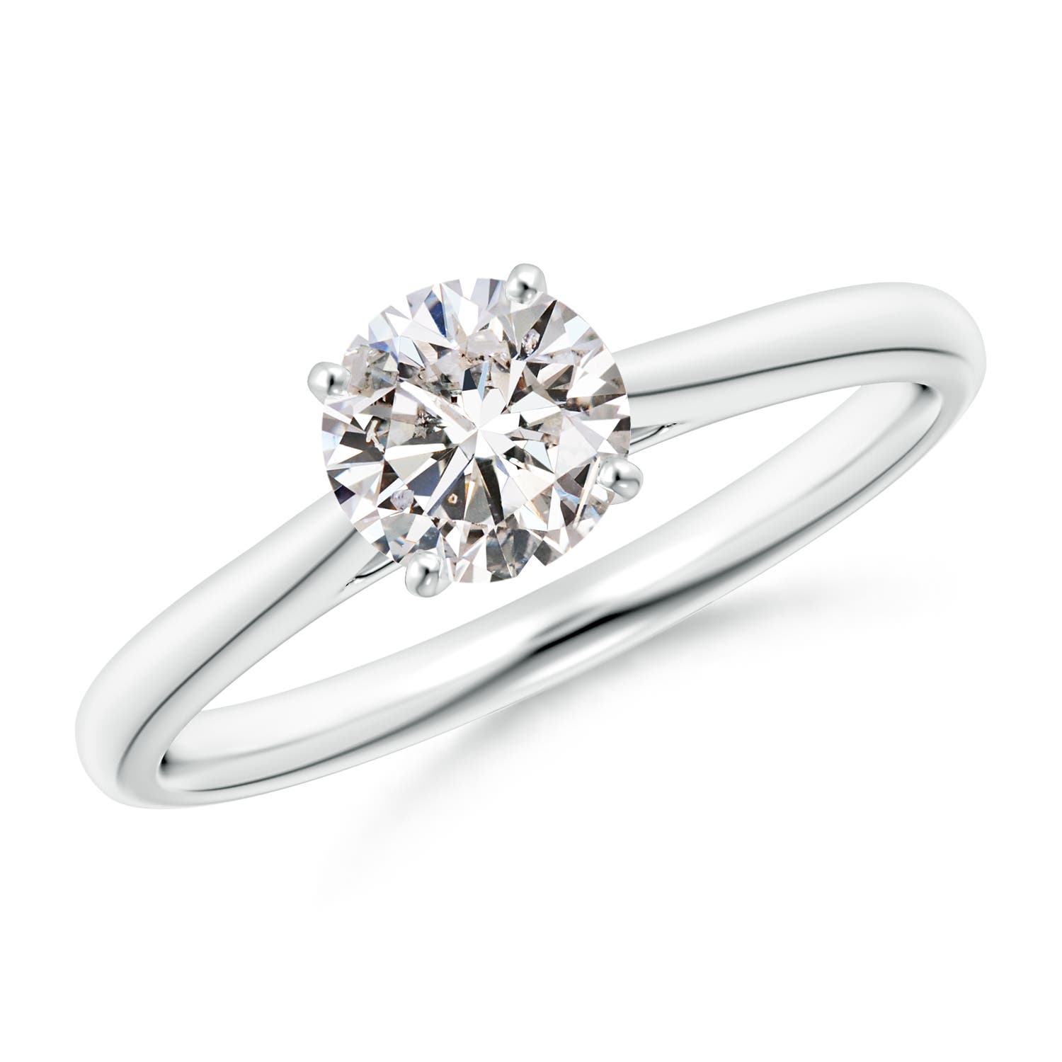 5.9mm IJI1I2 Round Diamond Tapered Cathedral Solitaire Engagement Ring in White Gold