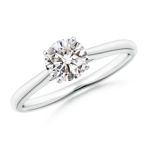 5.9mm IJI1I2 Round Diamond Tapered Cathedral Solitaire Engagement Ring in White Gold