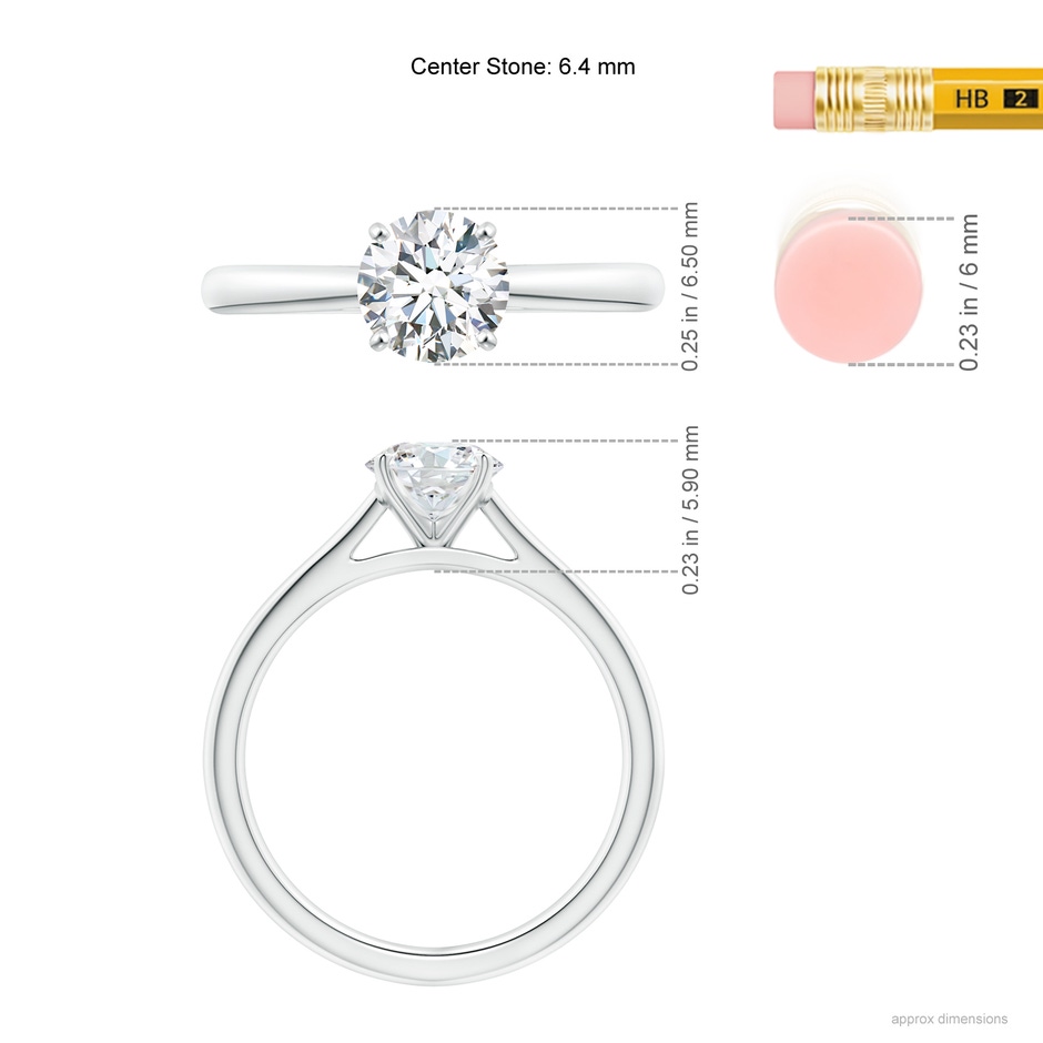 6.4mm GVS2 Round Diamond Tapered Cathedral Solitaire Engagement Ring in P950 Platinum ruler