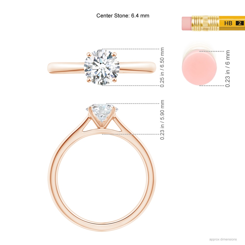 6.4mm GVS2 Round Diamond Tapered Cathedral Solitaire Engagement Ring in Rose Gold ruler