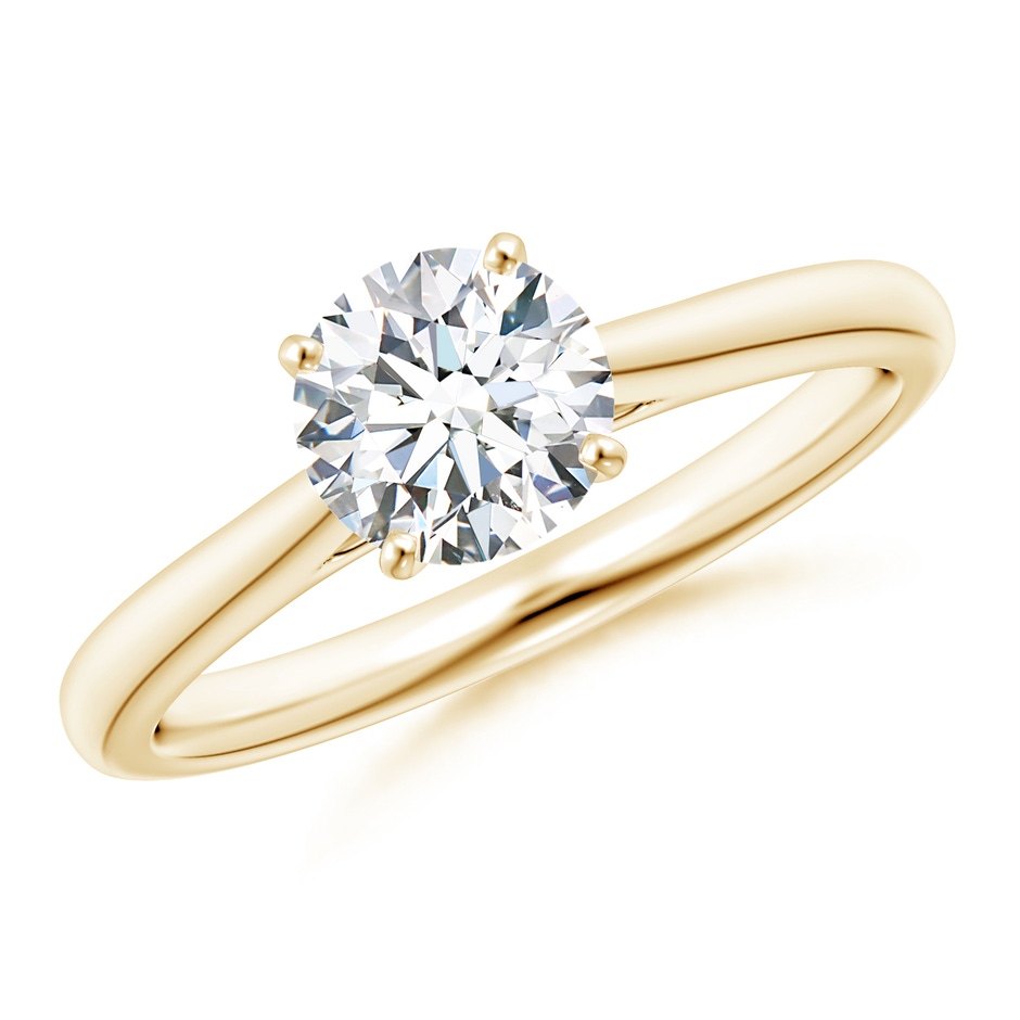 6.4mm GVS2 Round Diamond Tapered Cathedral Solitaire Engagement Ring in Yellow Gold 