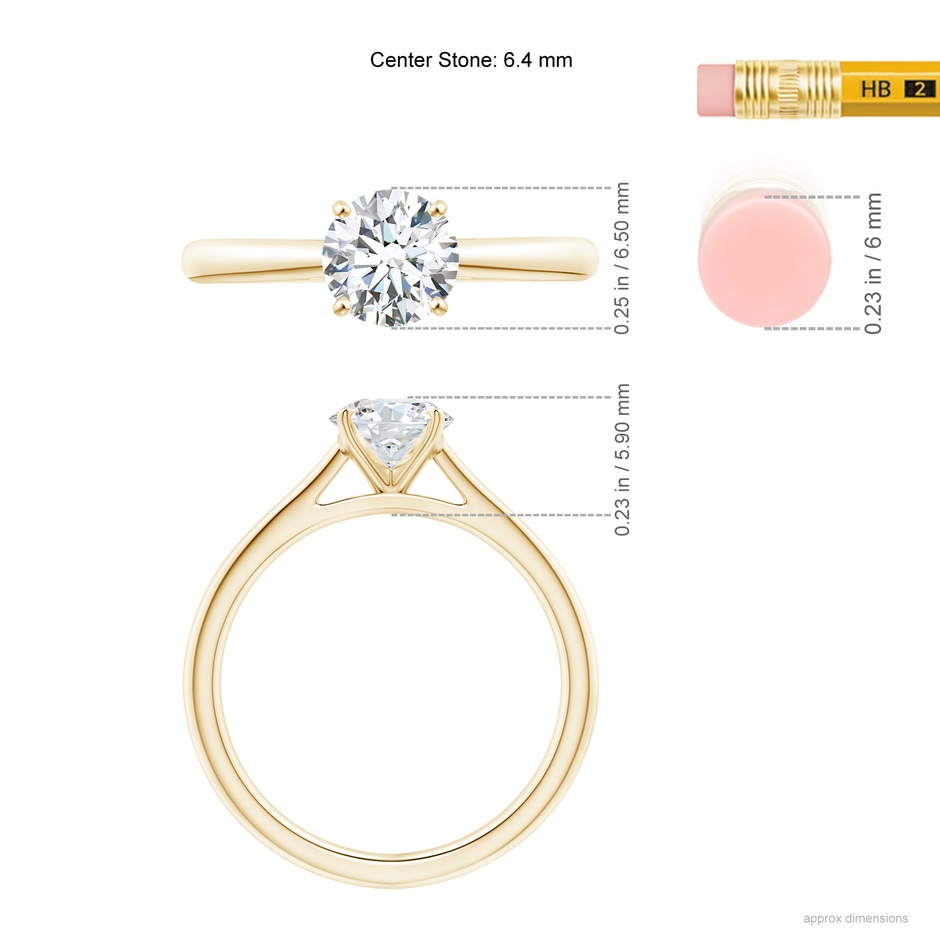 6.4mm GVS2 Round Diamond Tapered Cathedral Solitaire Engagement Ring in Yellow Gold ruler