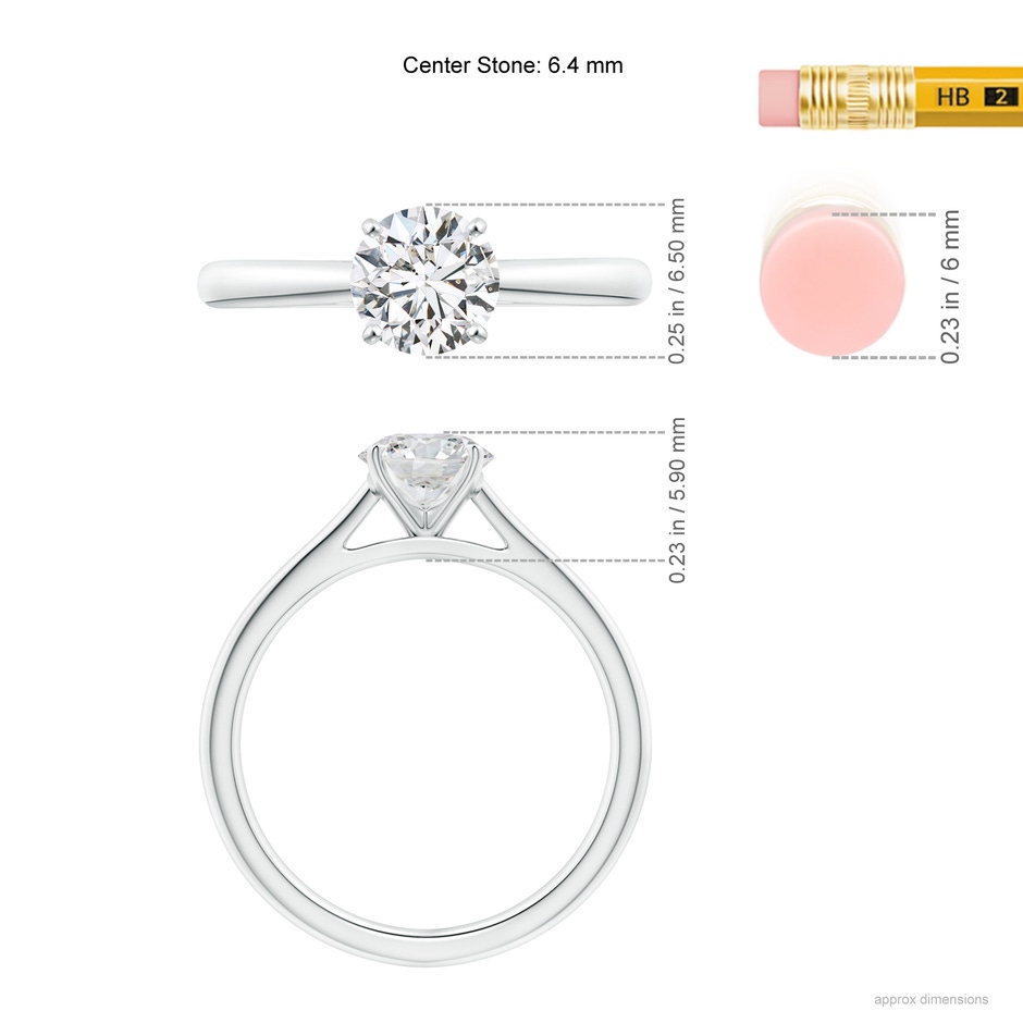 6.4mm HSI2 Round Diamond Tapered Cathedral Solitaire Engagement Ring in P950 Platinum ruler