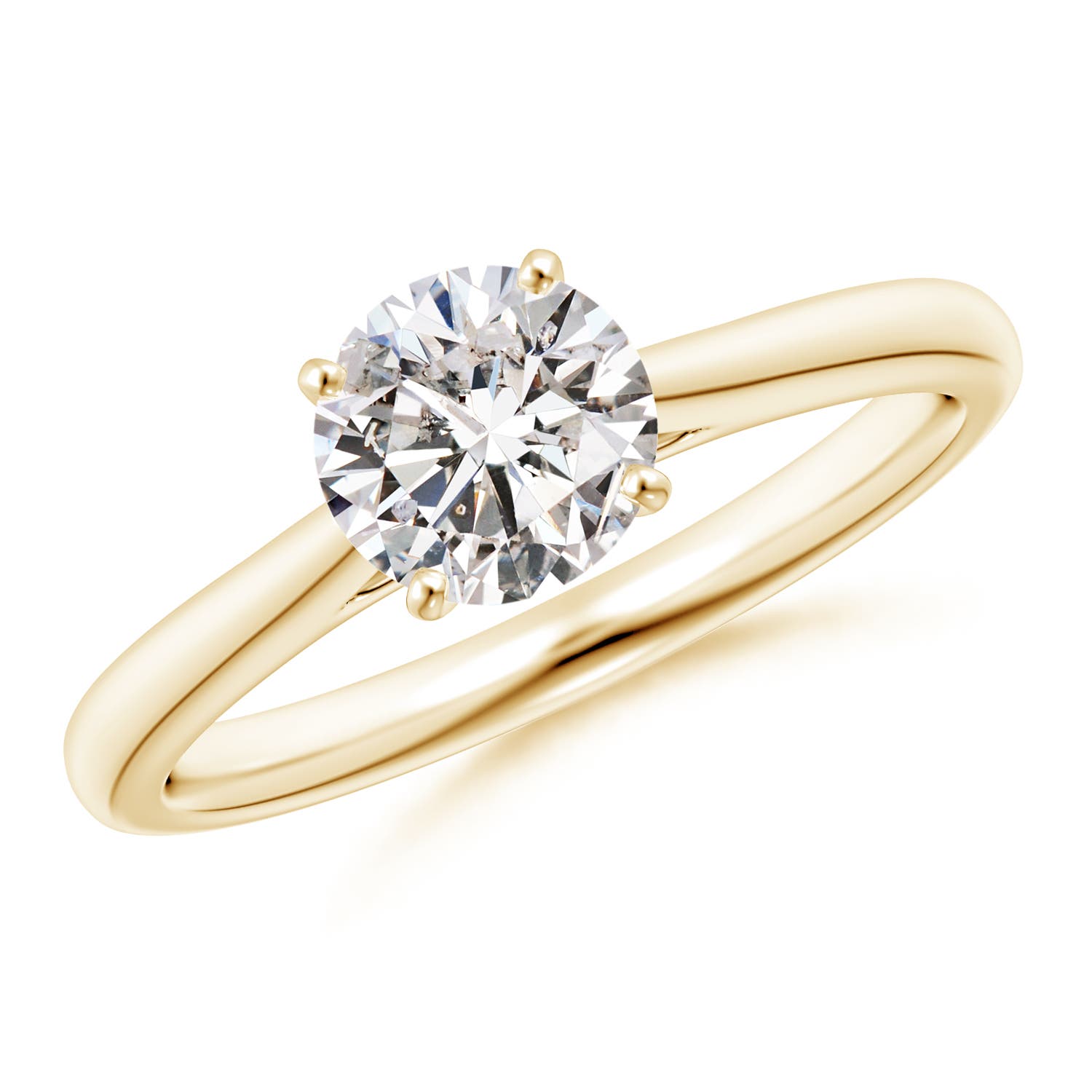 6.4mm IJI1I2 Round Diamond Tapered Cathedral Solitaire Engagement Ring in Yellow Gold