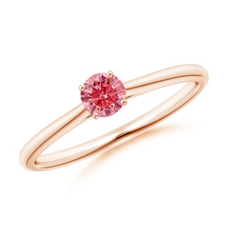 4.1mm AAAA Round Fancy Intense Pink Diamond Tapered Cathedral Solitaire Engagement Ring in 18K Rose Gold