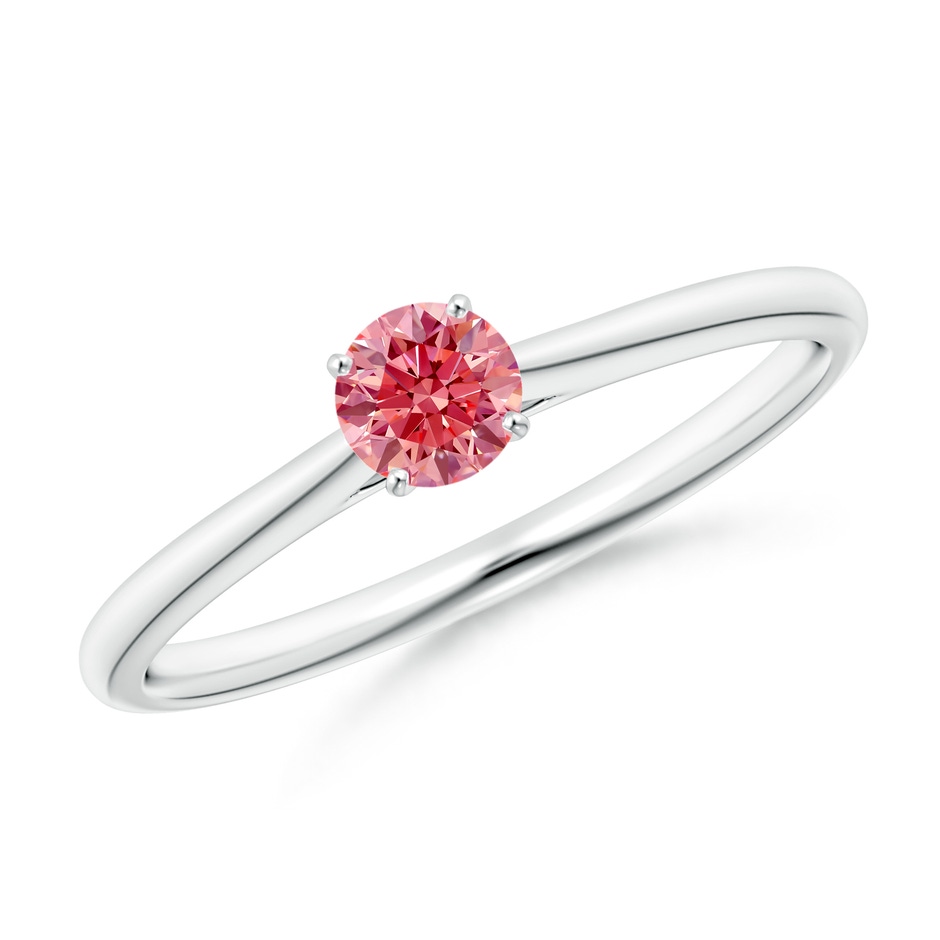 4.1mm AAAA Round Fancy Intense Pink Diamond Tapered Cathedral Solitaire Engagement Ring in P950 Platinum 