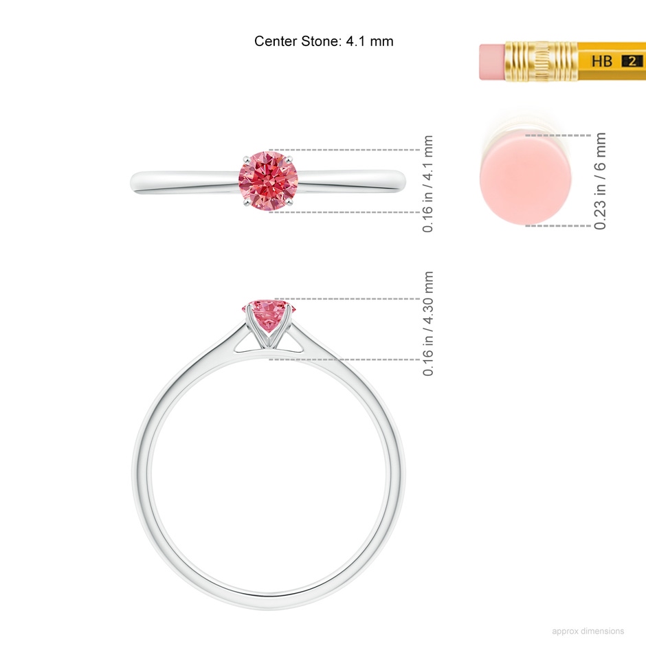 4.1mm AAAA Round Fancy Intense Pink Diamond Tapered Cathedral Solitaire Engagement Ring in P950 Platinum ruler