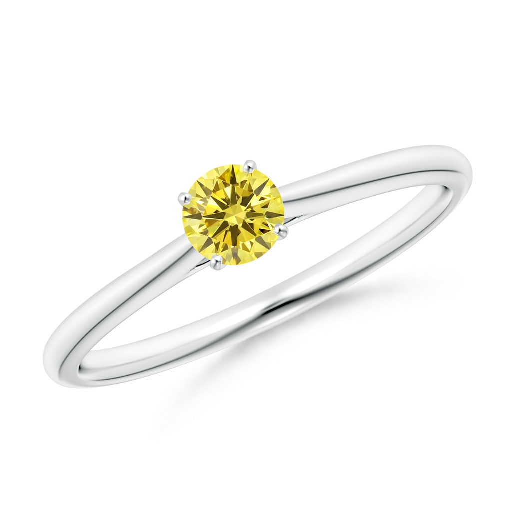 4.1mm AAAA Round Fancy Intense Yellow Diamond Tapered Cathedral Solitaire Engagement Ring in P950 Platinum