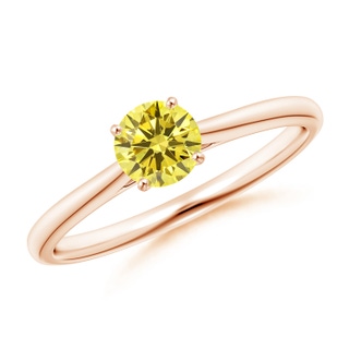 5.1mm AAAA Round Fancy Intense Yellow Diamond Tapered Cathedral Solitaire Engagement Ring in 18K Rose Gold