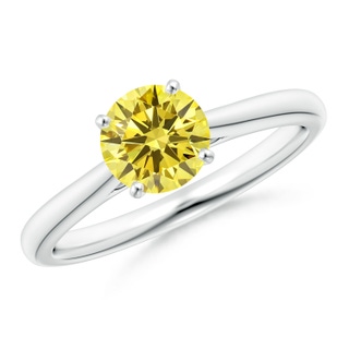 6.4mm AAAA Round Fancy Intense Yellow Diamond Tapered Cathedral Solitaire Engagement Ring in P950 Platinum