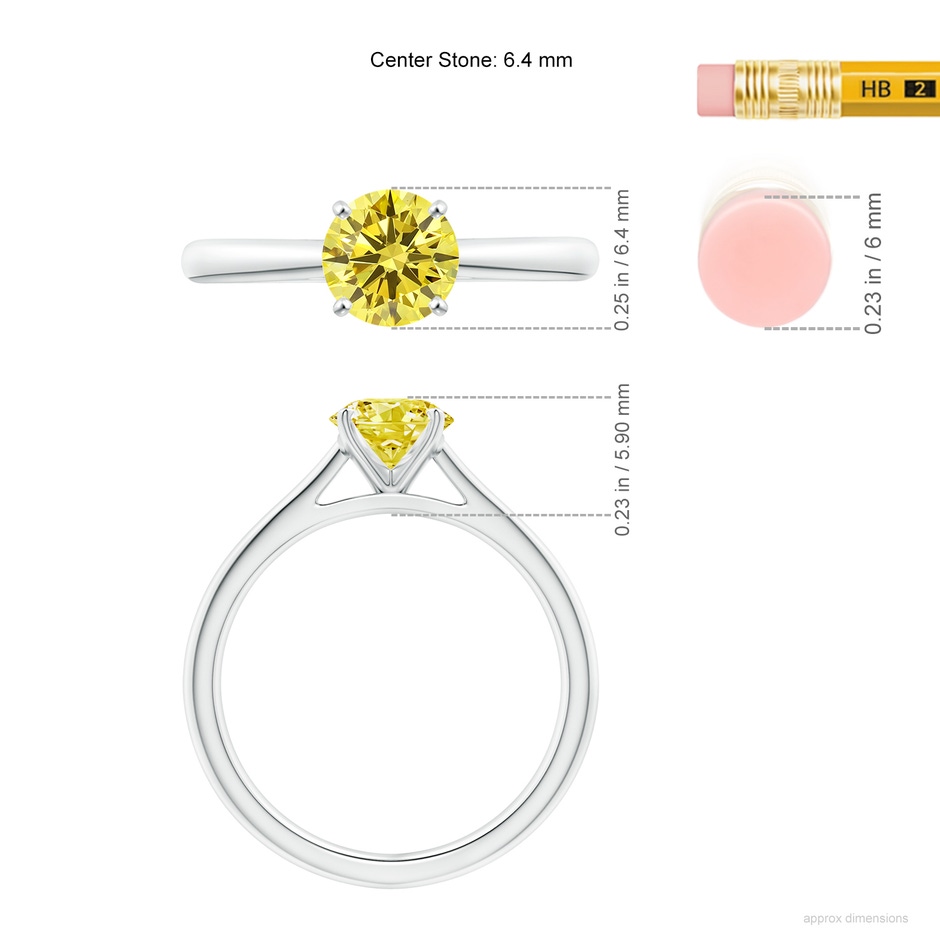 6.4mm AAAA Round Fancy Intense Yellow Diamond Tapered Cathedral Solitaire Engagement Ring in P950 Platinum ruler