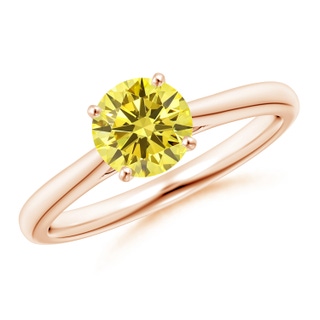 6.4mm AAAA Round Fancy Intense Yellow Diamond Tapered Cathedral Solitaire Engagement Ring in Rose Gold