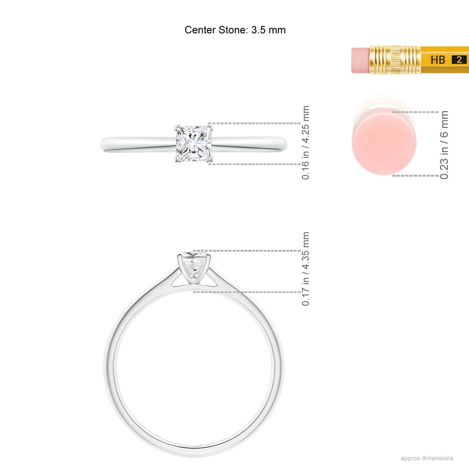 3.5mm GVS2 Princess-Cut Diamond Tapered Cathedral Engagement Ring in 10K White Gold ruler