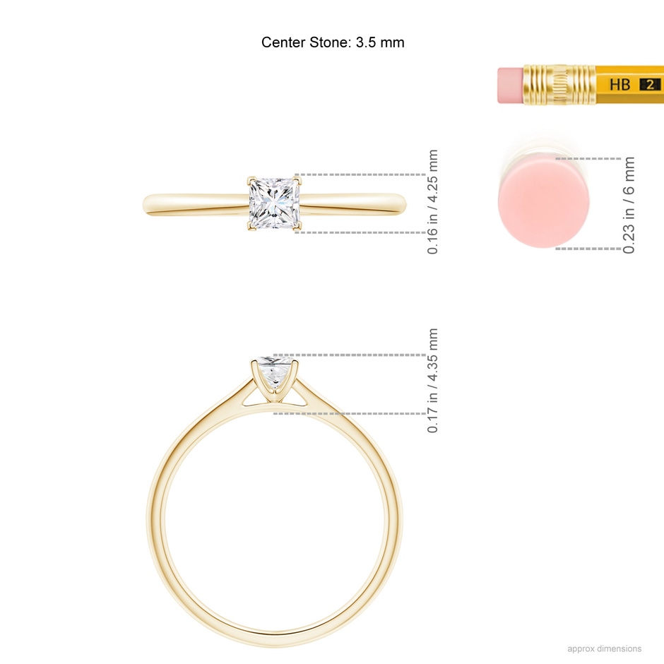 3.5mm GVS2 Princess-Cut Diamond Tapered Cathedral Engagement Ring in 10K Yellow Gold ruler