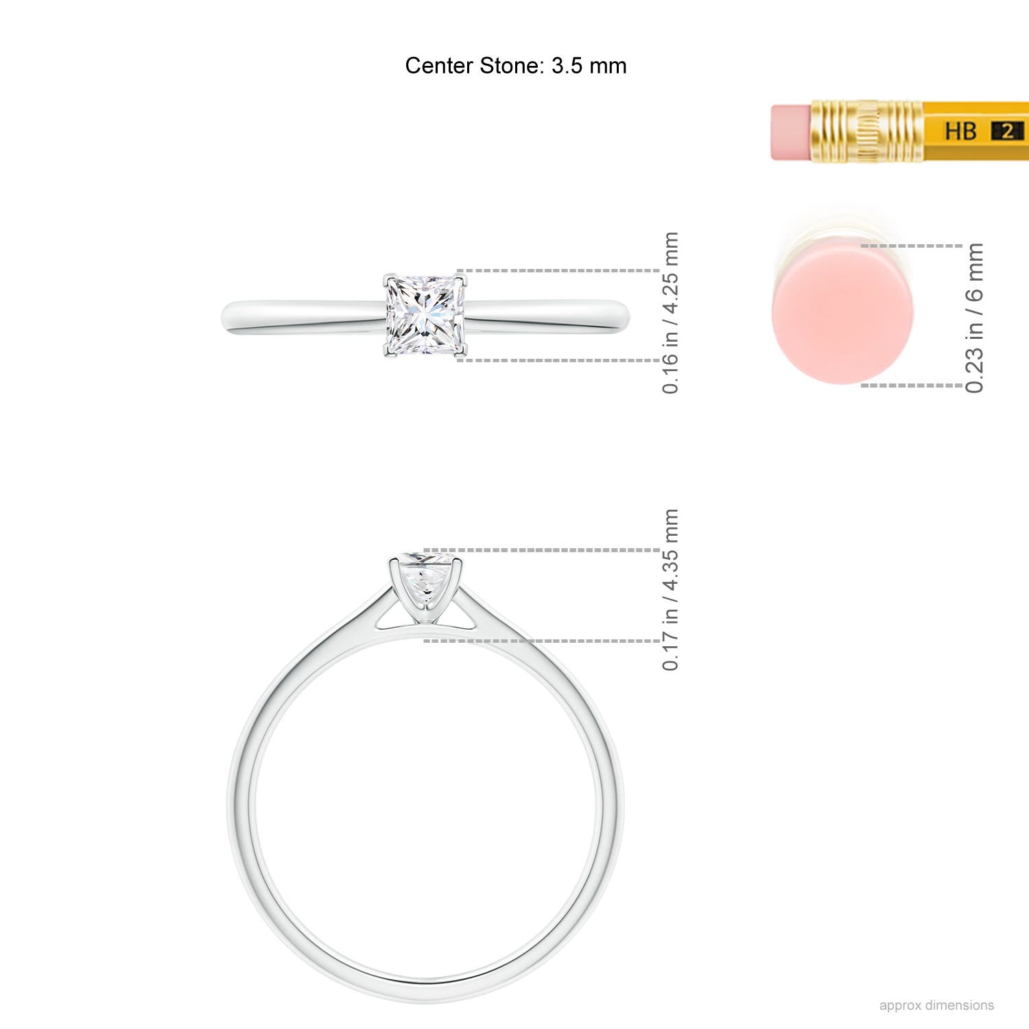 3.5mm GVS2 Princess-Cut Diamond Tapered Cathedral Engagement Ring in P950 Platinum - ruler