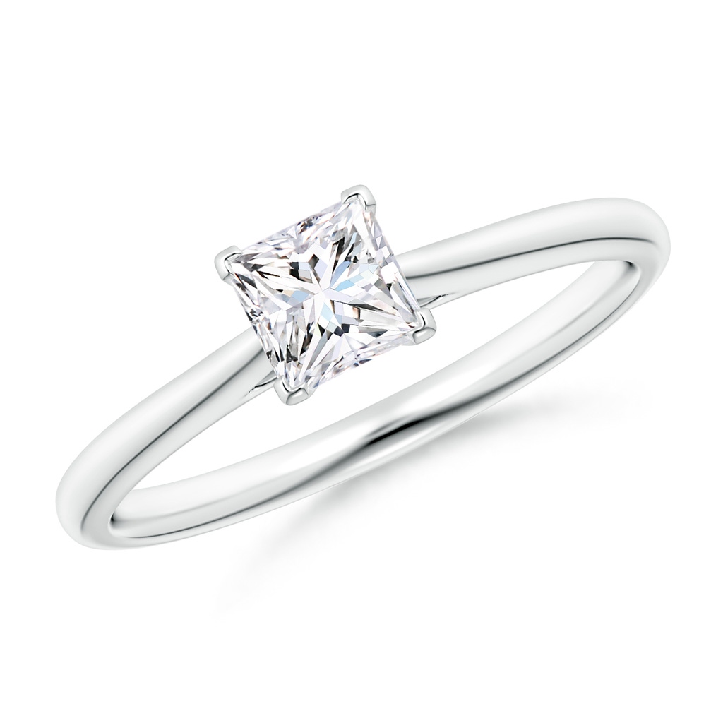 4.4mm GVS2 Princess-Cut Diamond Tapered Cathedral Engagement Ring in White Gold 