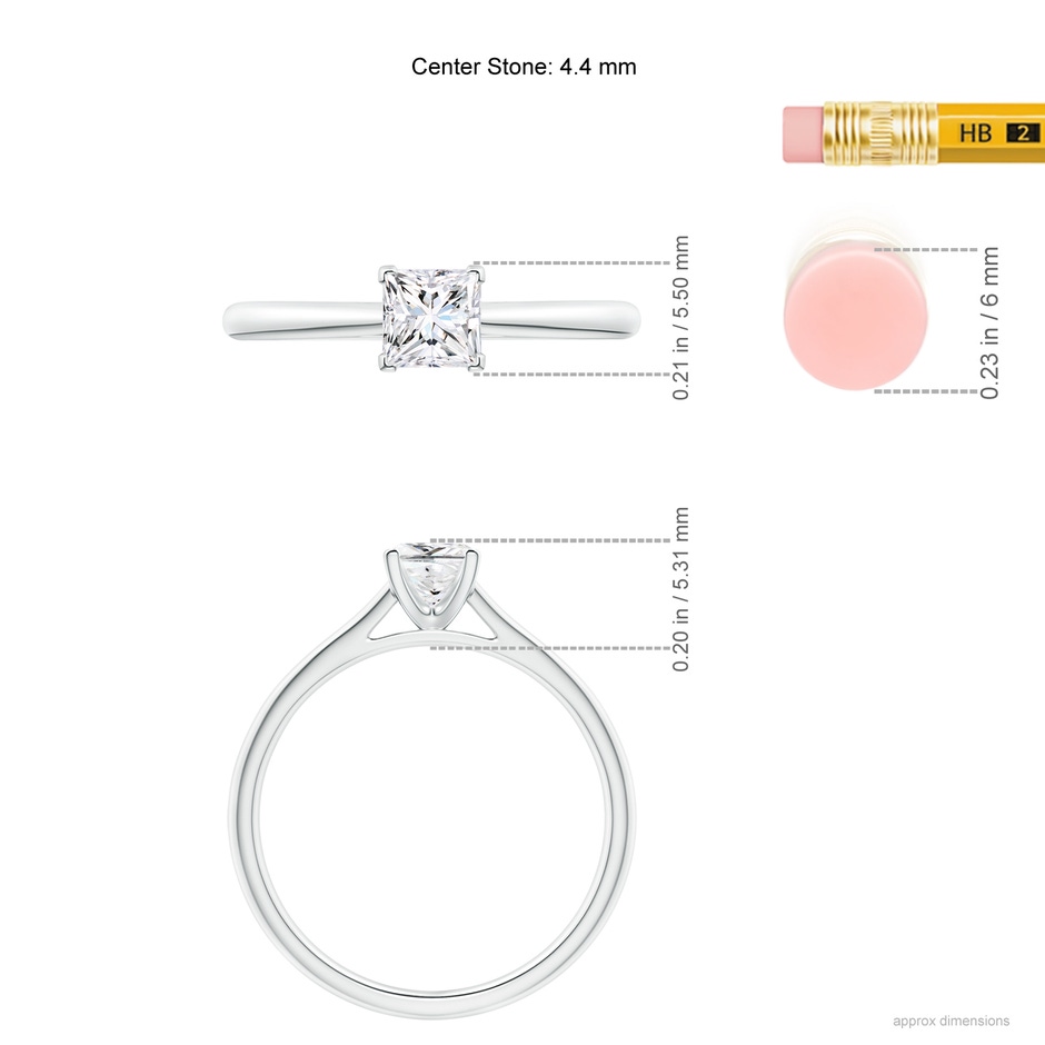4.4mm GVS2 Princess-Cut Diamond Tapered Cathedral Engagement Ring in White Gold ruler