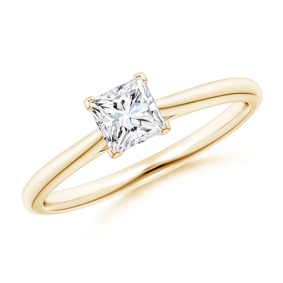 4.4mm GVS2 Princess-Cut Diamond Tapered Cathedral Engagement Ring in Yellow Gold 
